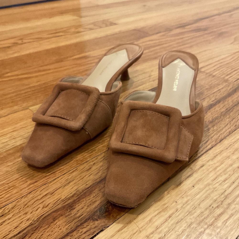 Antonio Melani suede slides with 1 inch heel